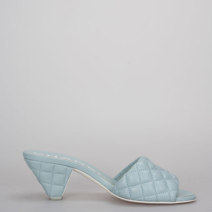 CHANEL Tiffany Blue Lambskin Quilted Textured CC Mules 38.5