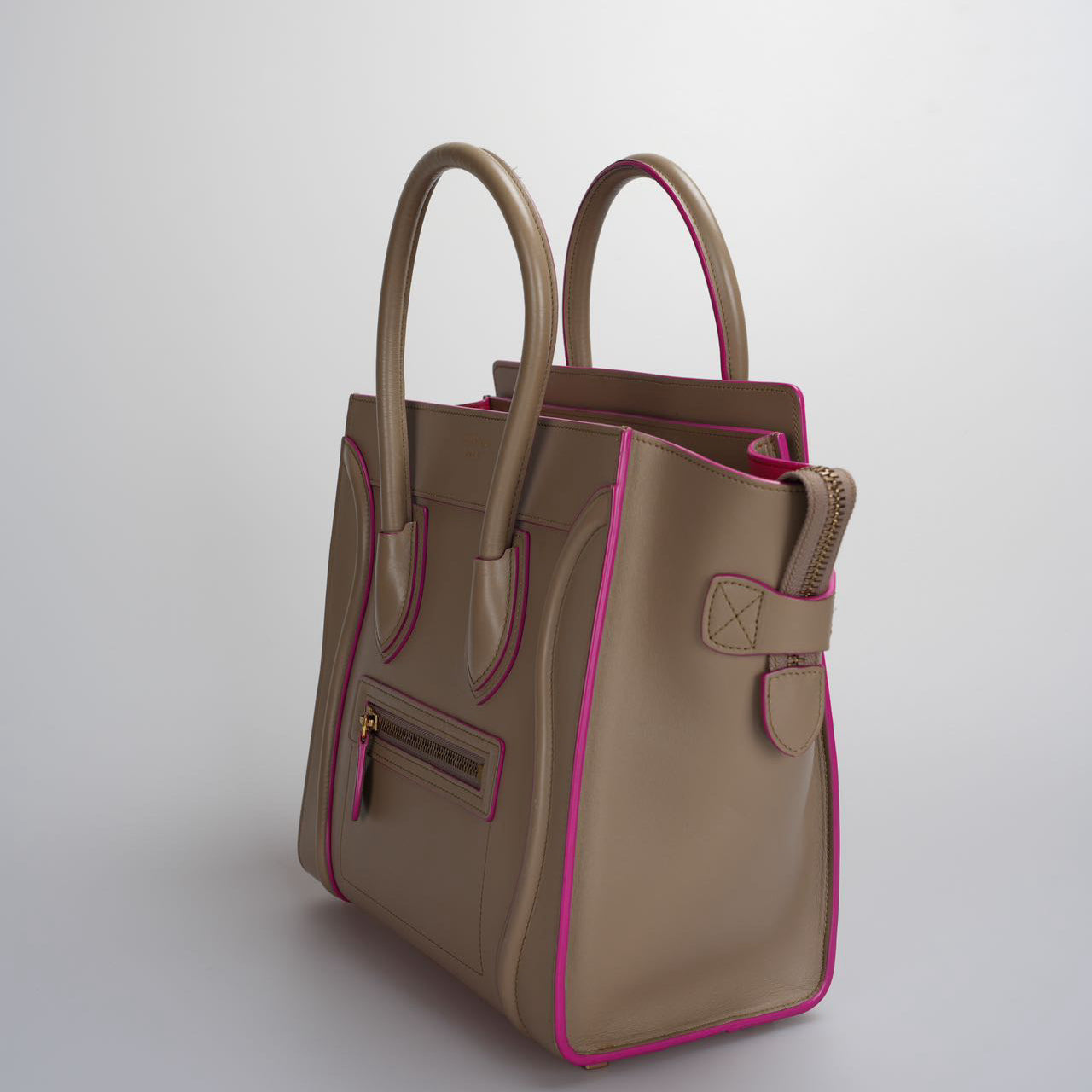 CELINE Calfskin Mini Luggage in Beige and Pink