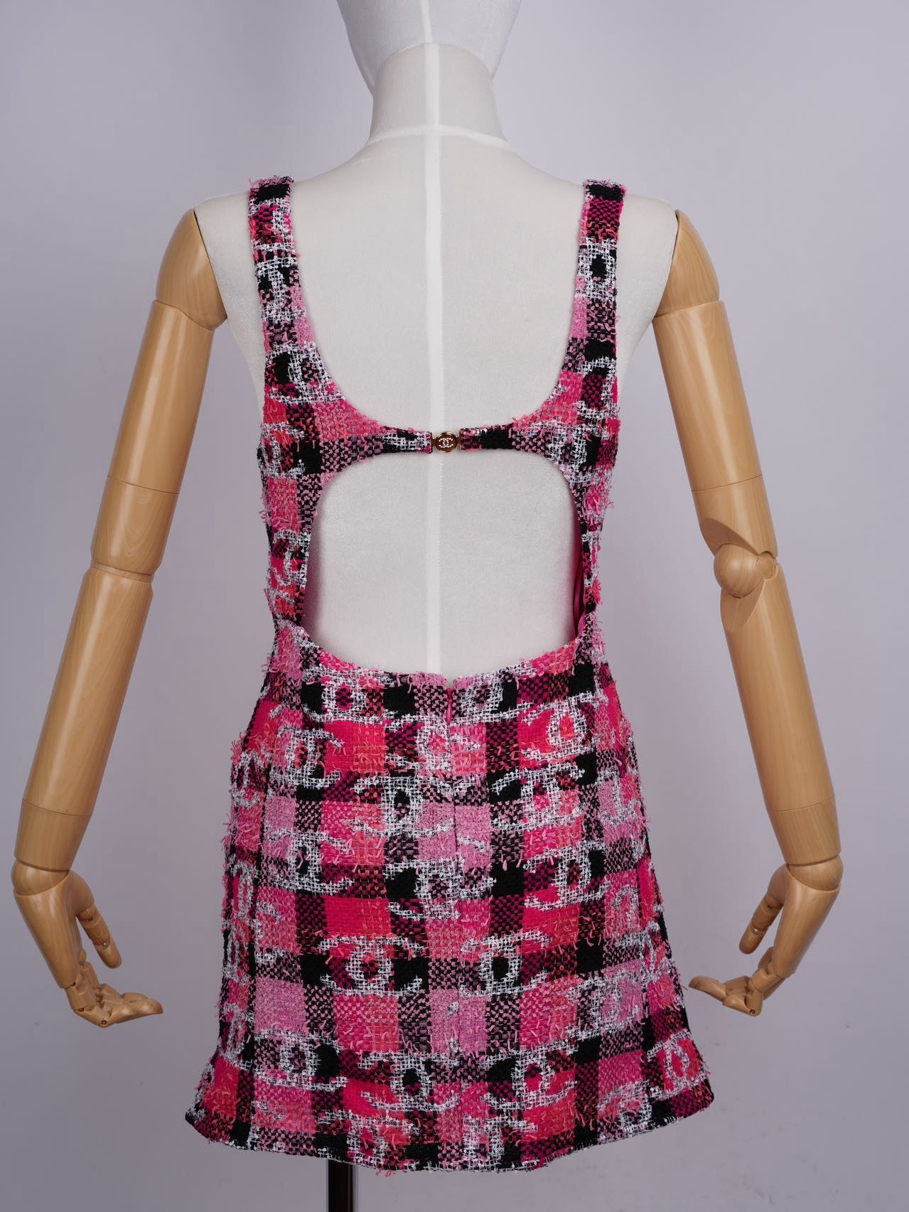 Chanel Coco Beach Mini Dress Tweed Pink Black Size 38