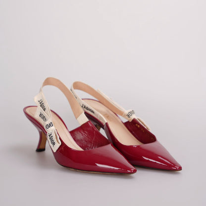 Christian Dior J'adior Patent Leather Slingback 6cm Pumps 37D Burgundy