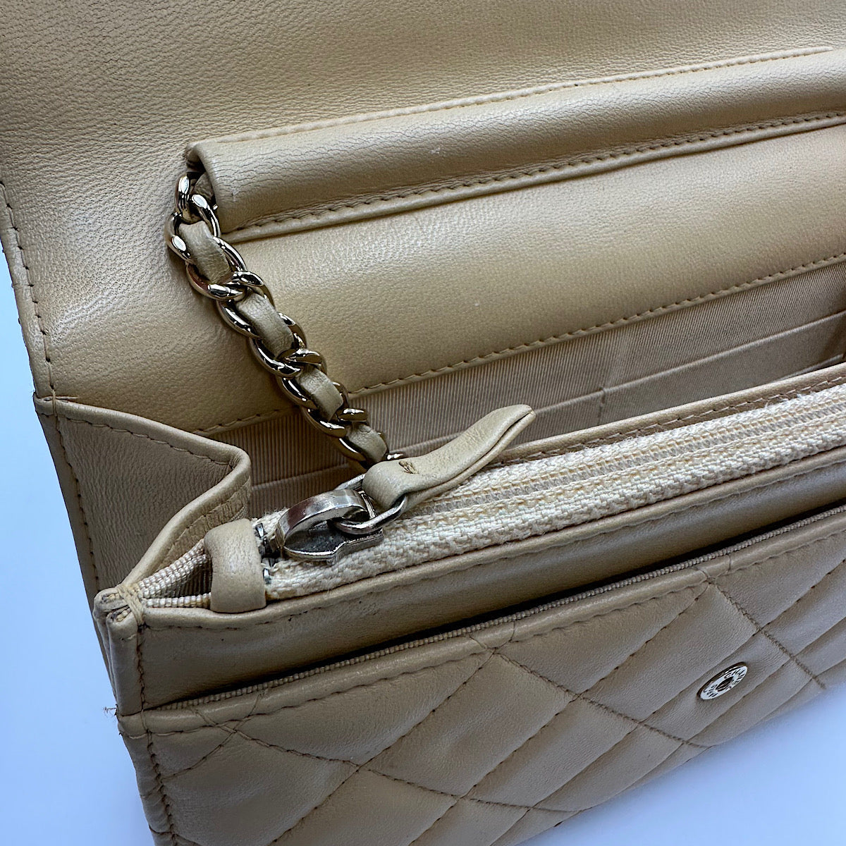 Wallet on chain classique agneau beige