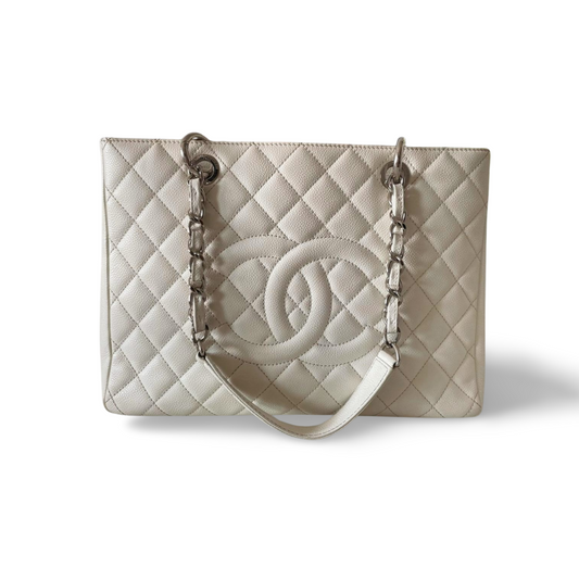 Chanel Medium White Grand Shopping Tote bag in Cavier Leather with Gold Hardware