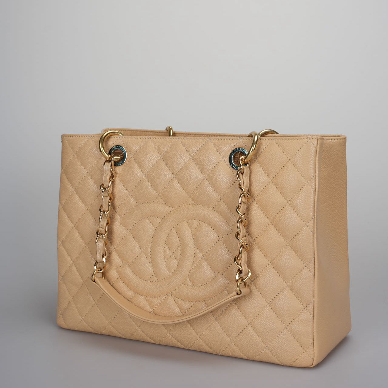 Chanel Grand Shopping Tote Beige GST Bag in Caviar Leather with Gold Hardware