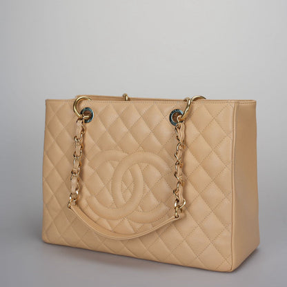 Chanel Grand Shopping Tote Beige GST Bag in Caviar Leather with Gold Hardware