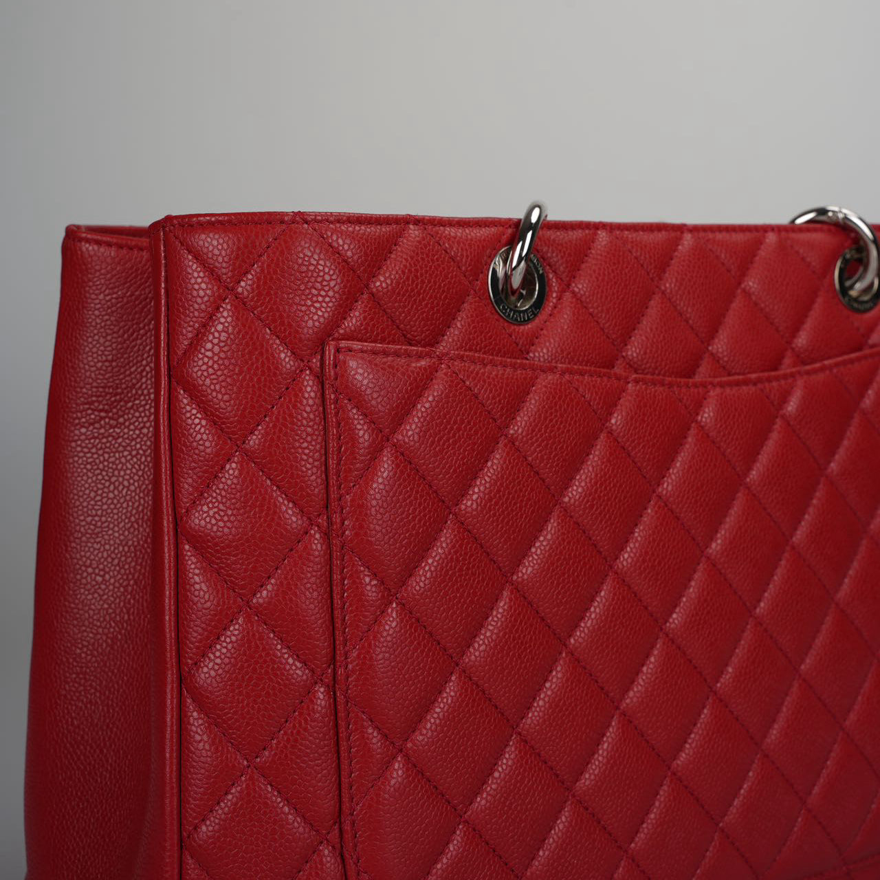 Chanel Grand Shopping Tote Red GST Bag in Caviar Leather with Silver Hardware XL