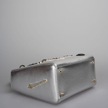 Christian Dior Leather Lady Dior Shoulder Bag in Silver