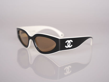 Chanel Cat Eye Sunglasses with CC Logo Black and White