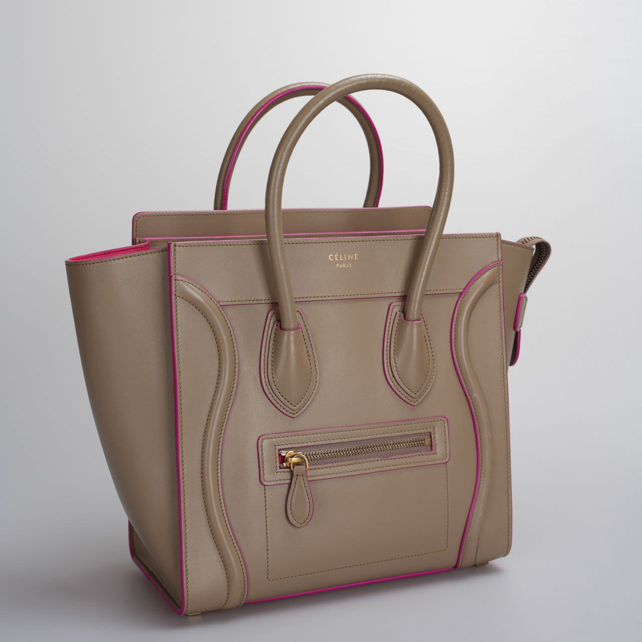 CELINE Calfskin Mini Luggage in Beige and Pink