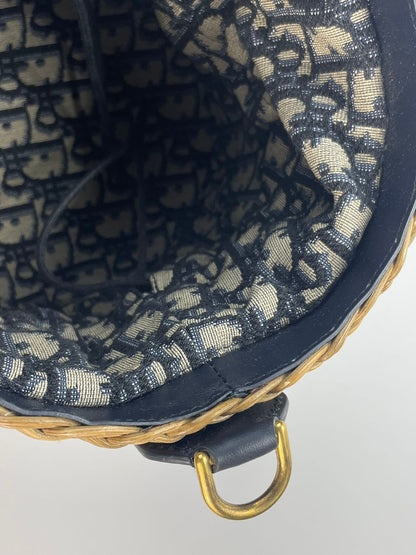 Dior Dioriviera Bucket Bag in Wicker and Blue Canvas With Gold Hardware