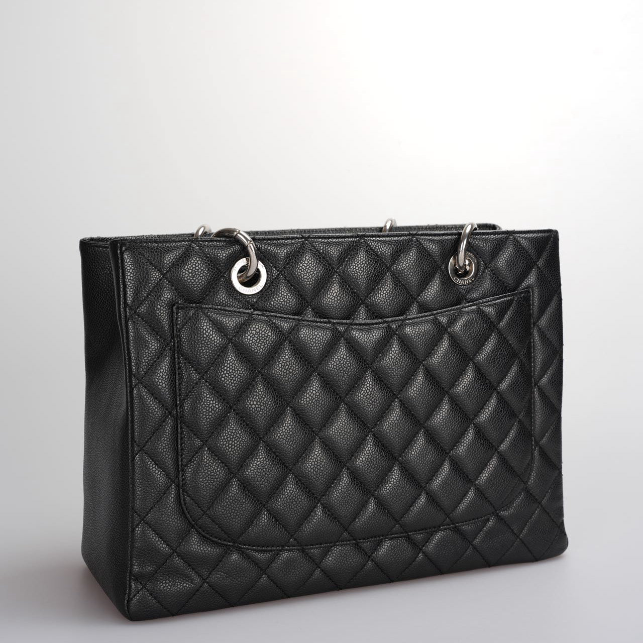 Chanel Black Quilted Caviar Leather GST Bag with Silver Hardware