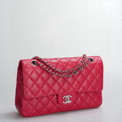 Chanel Red Medium timeless Flap Bag with Silver Hardware