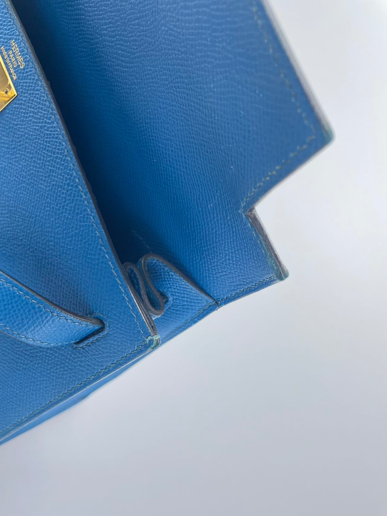 Hermes Kelly Sellier Bag 28cm In Blue Epsom Leather With Gold Hardware