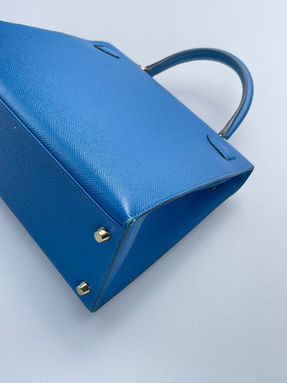 Hermes Kelly Sellier Bag 28cm In Blue Epsom Leather With Gold Hardware