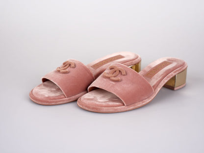 Chanel Gold Heels Pink Mules Size 38C