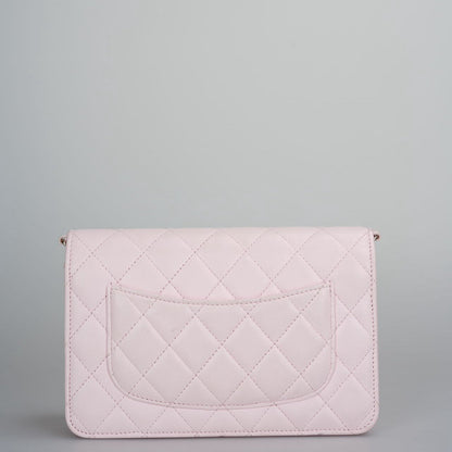 Chanel baby Pink Quilted Lambskin Pearl Wallet On Chain Bag