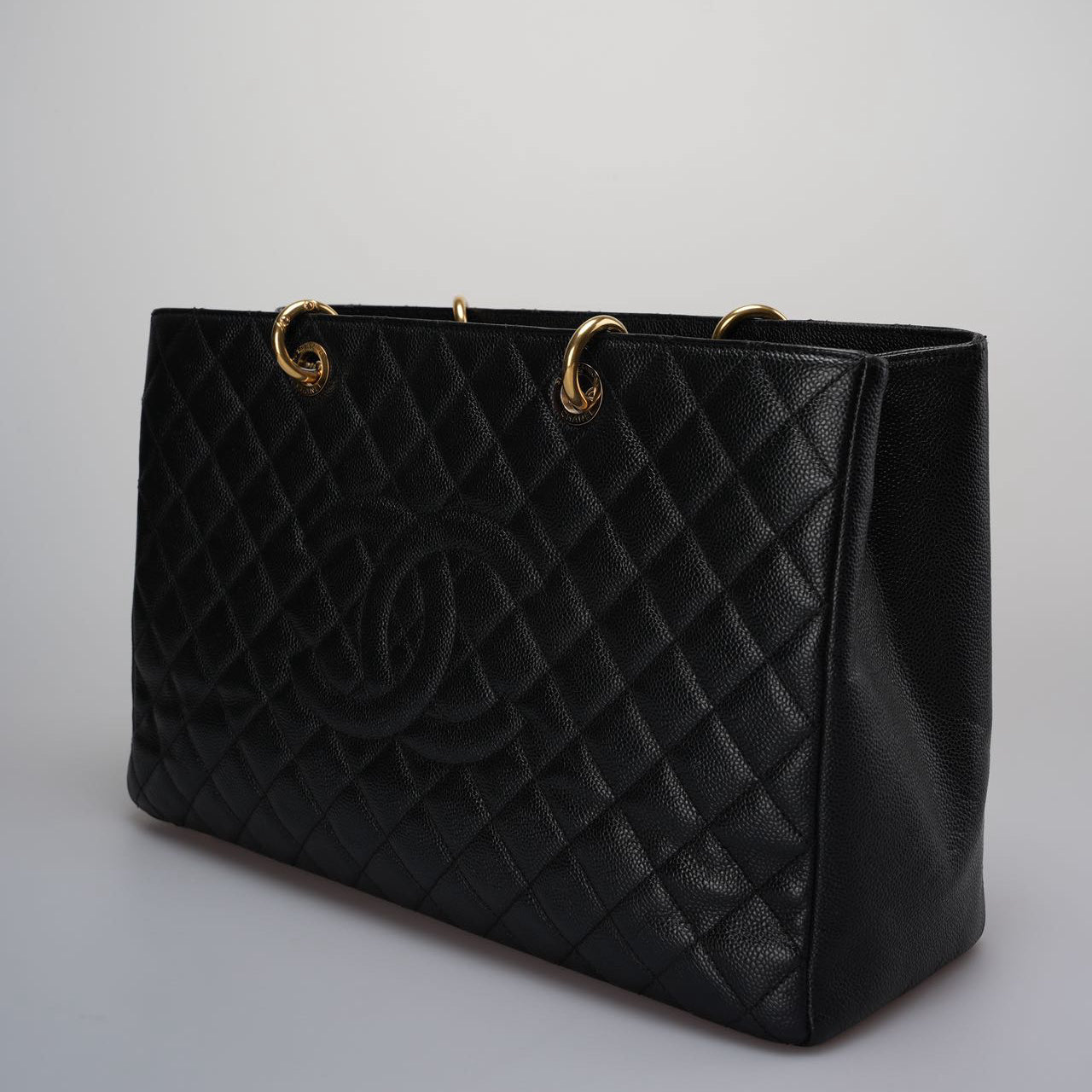 Chanel Large Grand Shopping Tote black gst Bag in Cavier Leather with Gold Hardware