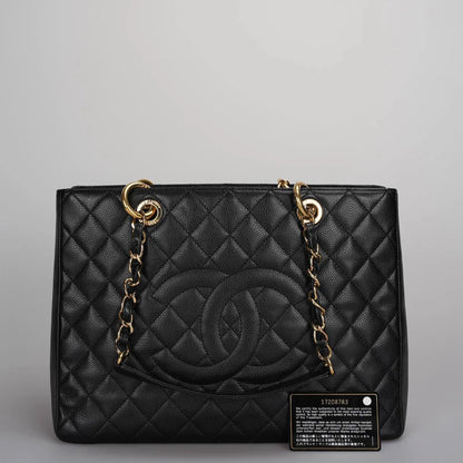 Chanel Grand Shopping Tote black gst Bag in Cavier Leather with gold Hardware