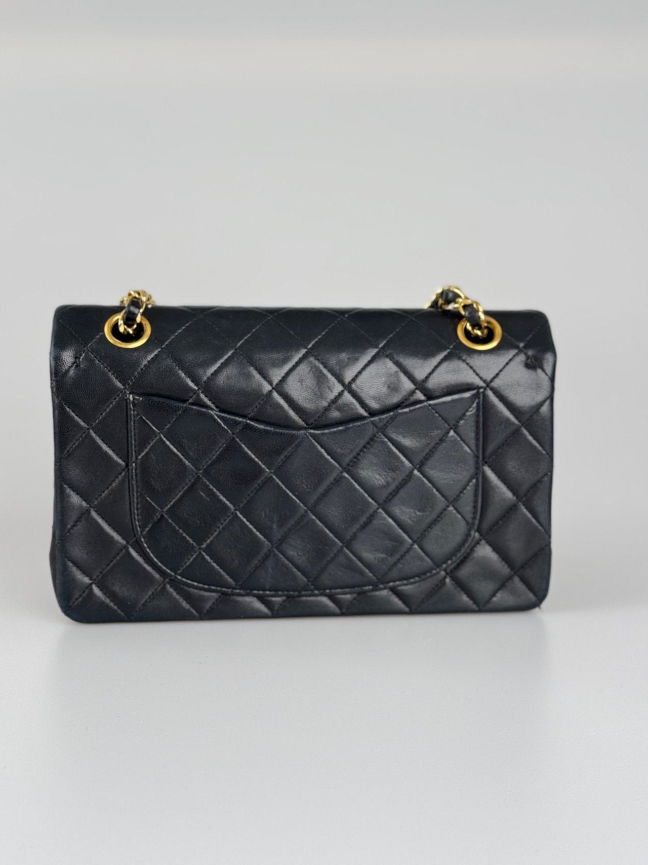 Chanel vintage timeless flap bag small black golden