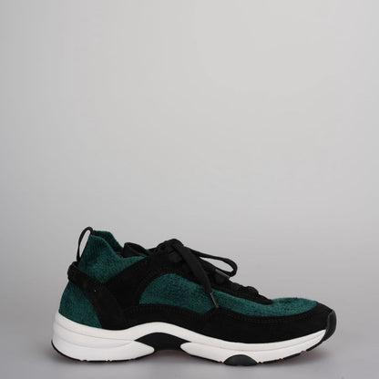 Chanel Low-Top Sneakers Suede and Knit Fabric Black/ Green / White Size38