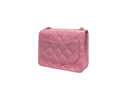 Chanel Vintage  Rose Pink Classic Mini Square Flap Bag in Lambskin  with Gold Hardware