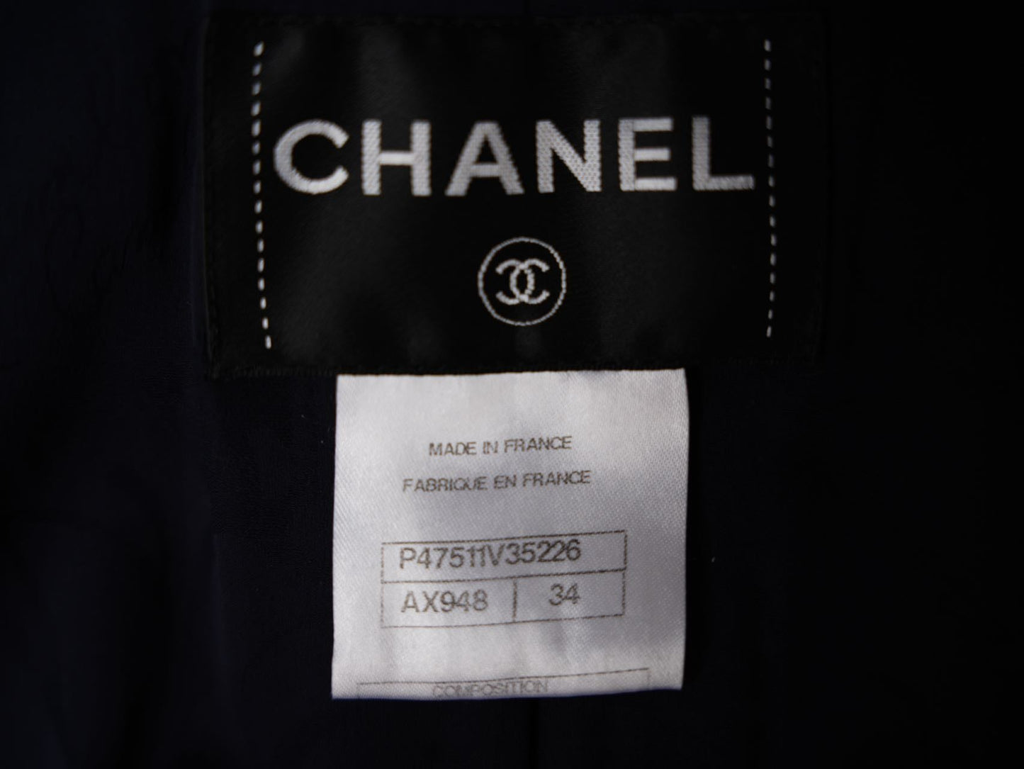 Chanel Navy Blue CC Logo Jacket FR 34