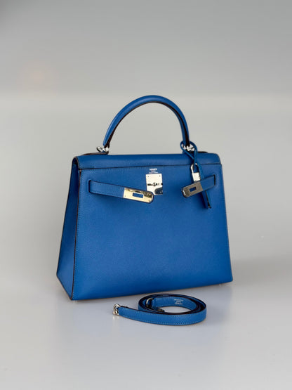 Hermes Kelly Sellier Bag 28cm In Blue Epsom Leather With Gold Hardware