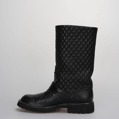 Chanel Quilted Motorcycle Boots Black