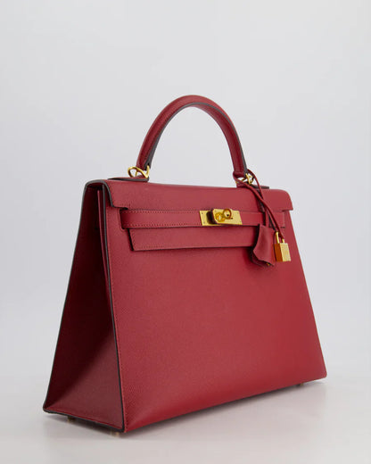 Hermes Kelly 32cm Sellier Bag in Dark Red Epsom Leather Gold Hardware