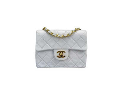 Chanel vintage White timeless flap bag mini square gold Hardware