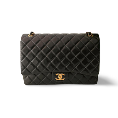 Chanel Black Classic Double Flap Maxi Bag with Gold Hardware