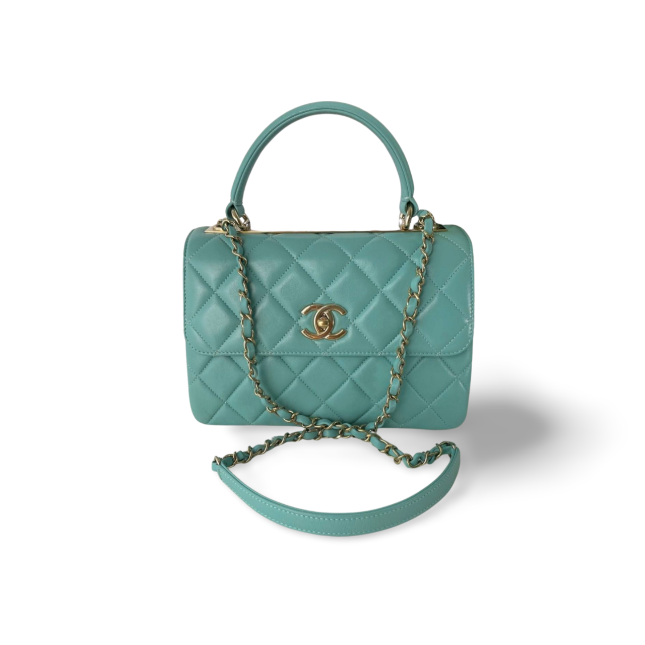 CHANEL Small Trendy CC Bag in Tiffany Blue with Gold Hardware