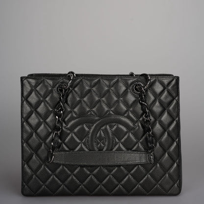 Chanel Grand Shopping Tote Black GST Bag in Caviar Leather with Black Hardware