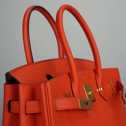 Hermes Birkin 30 Handbag in Orange Togo Leather with Gold Hardware