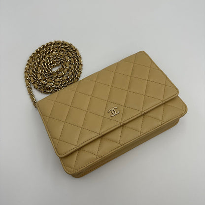 Wallet on chain classique agneau beige