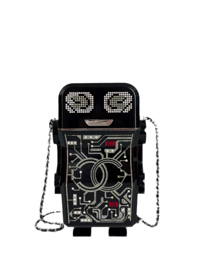 Chanel Plexiglass Crystal Robot Minaudiere Clutch Black