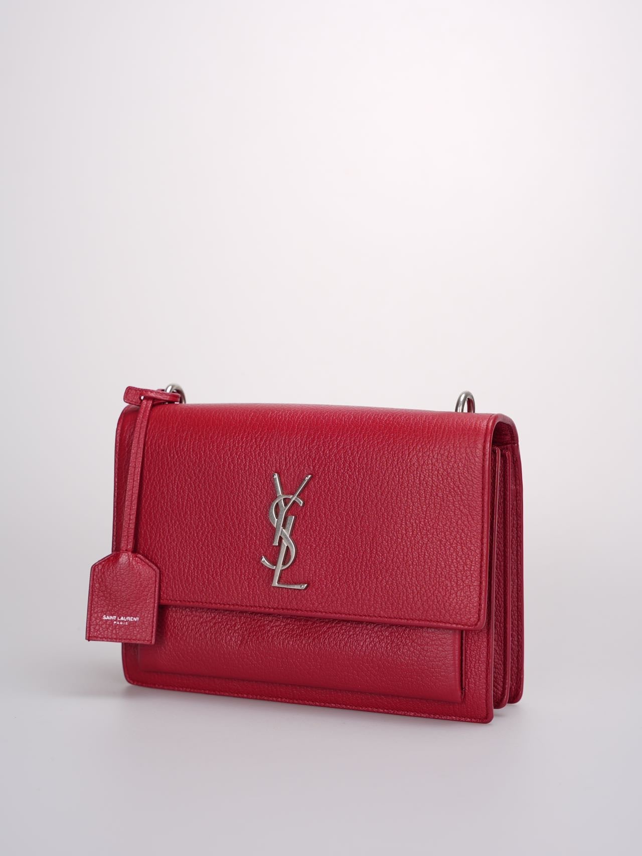 Saint Laurent Grained Calfskin Medium Monogram Sunset  bag in Red