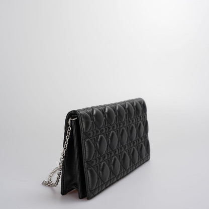 Christian Dior Lambskin Cannage Lady Dior Clutch in Black