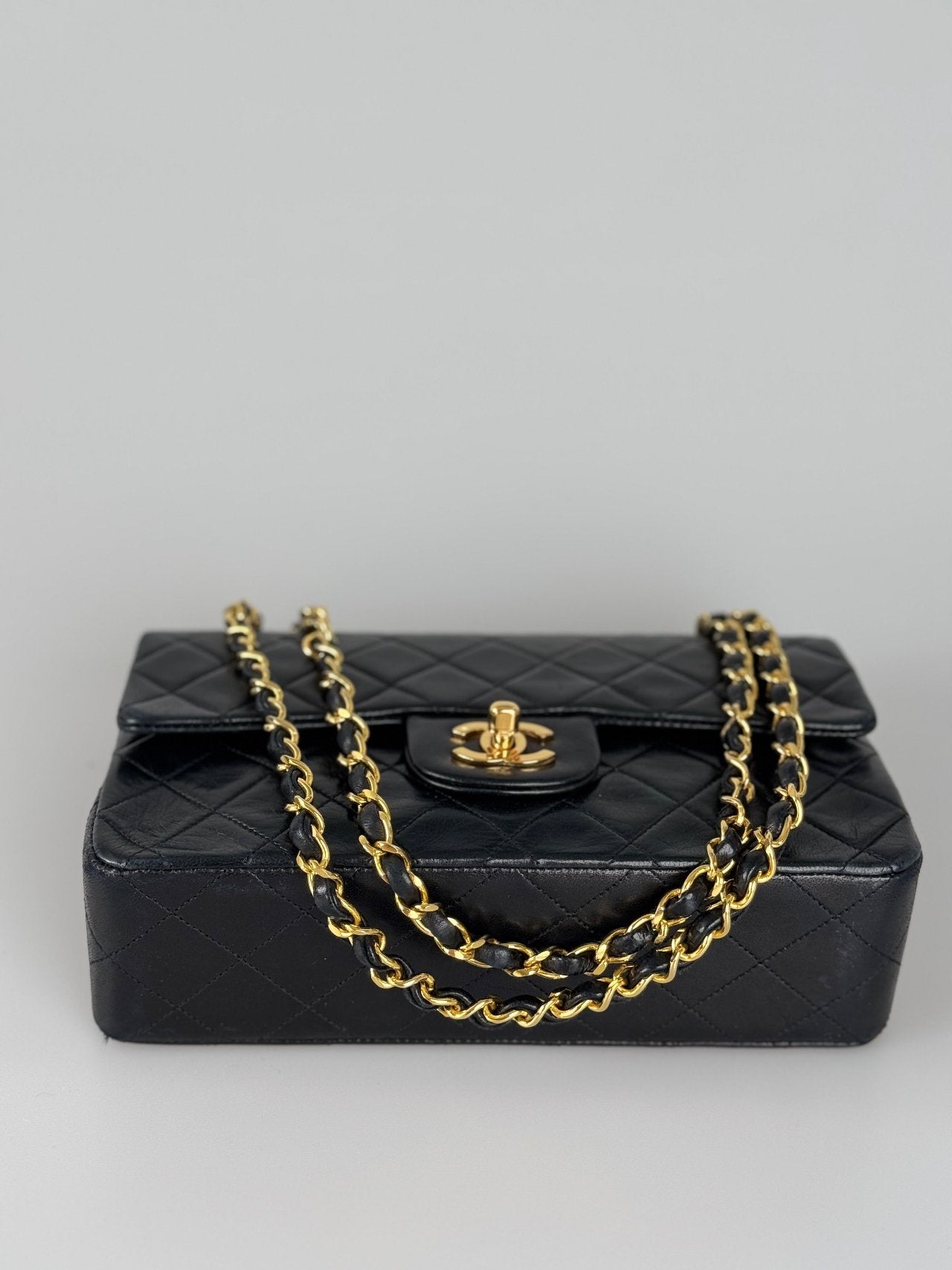 Chanel vintage timeless flap bag small black golden