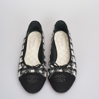 Chanel Black Tweed Ballerina Flats 37