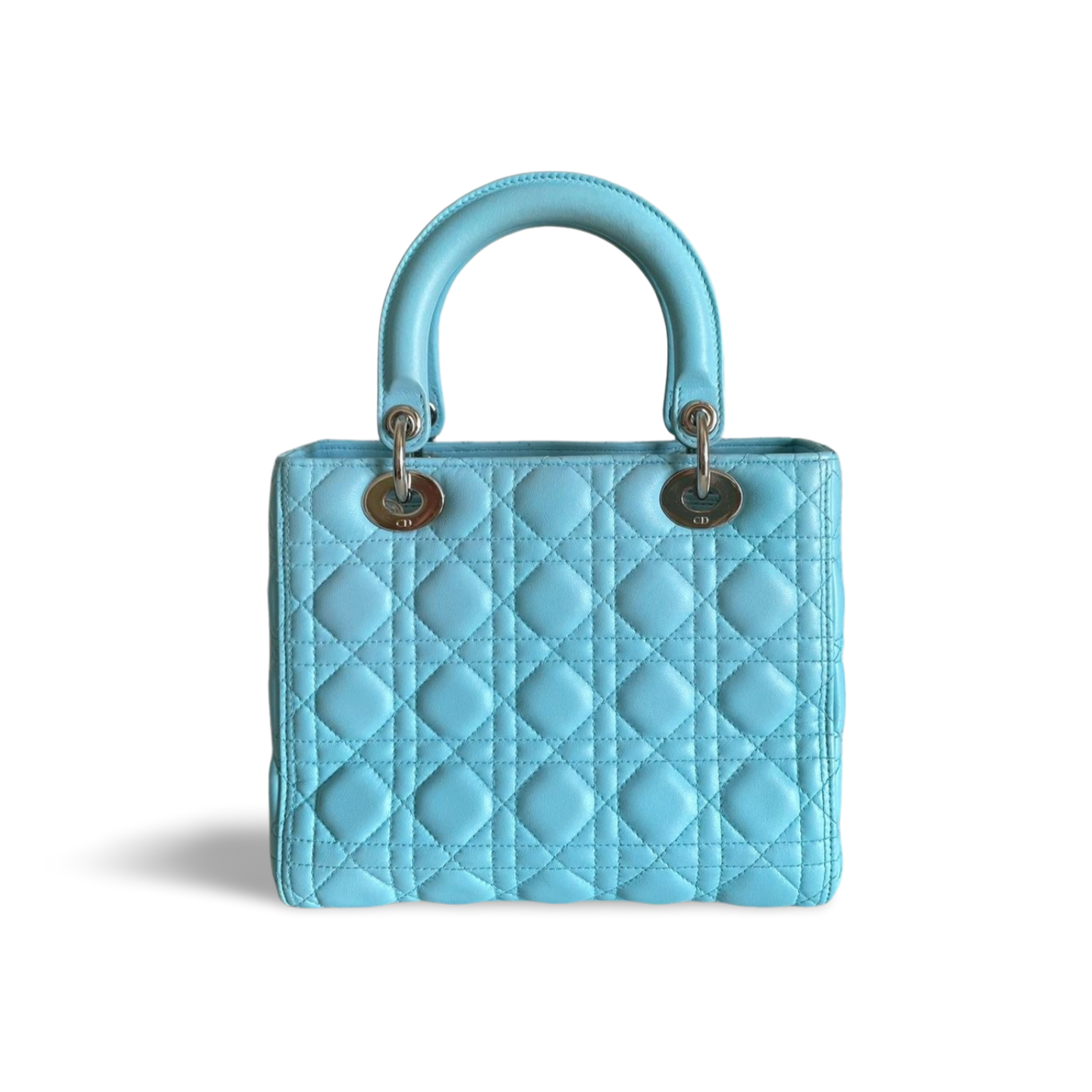 Christian Dior Tiffany Blue Medium Lady Dior Bag in Lambskin with Silver Hardware