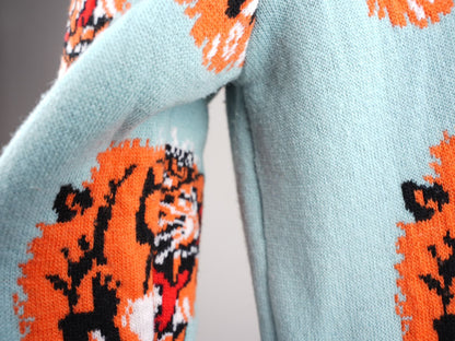 Gucci Tiger Jacquard Wool Cardigan light Blue