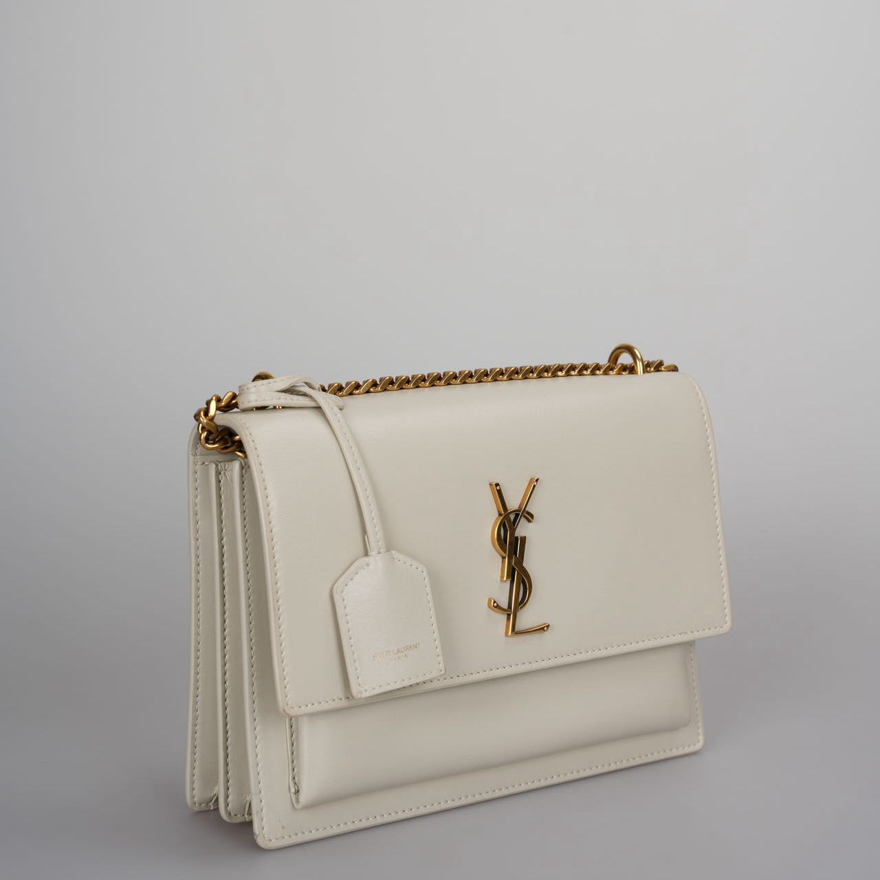 Saint Laurent Calfskin Medium Monogram Sunset in Blanc Vintage