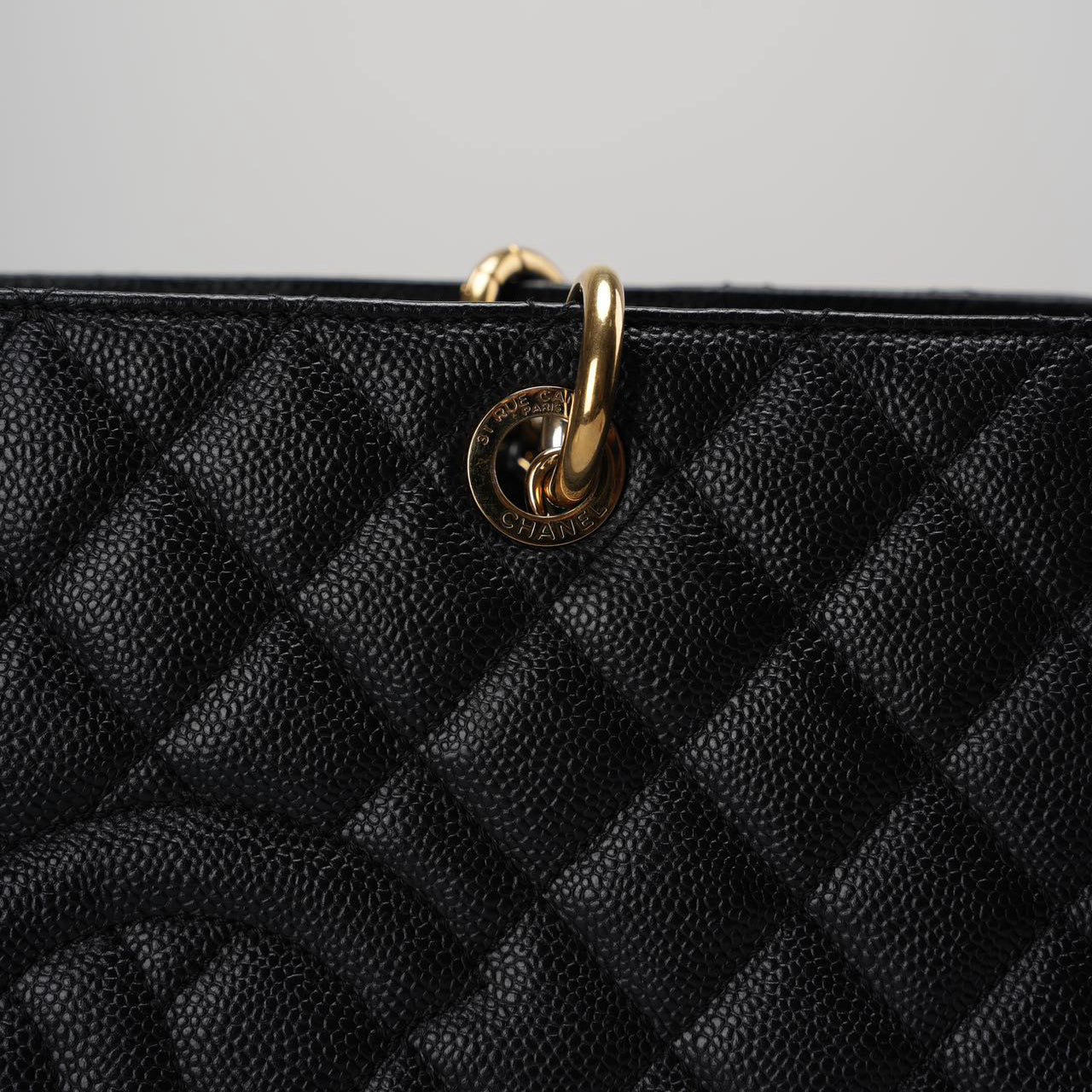 Chanel Large Grand Shopping Tote black gst Bag in Cavier Leather with Gold Hardware