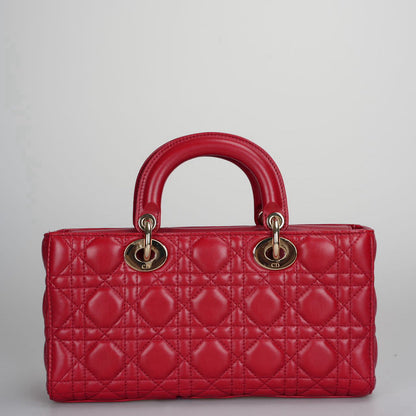 Dior Red Medium Lambskin Cannage Lady D-Joy Bag