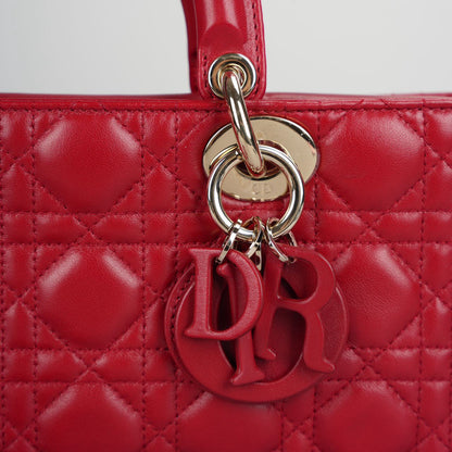 Dior Red Medium Lambskin Cannage Lady D-Joy Bag