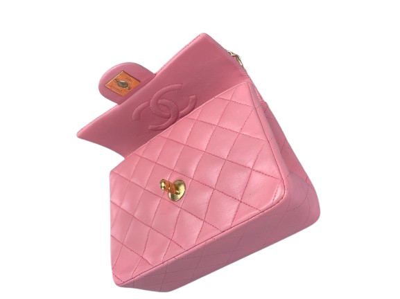 Chanel Vintage  Rose Pink Classic Mini Square Flap Bag in Lambskin  with Gold Hardware