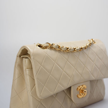 Chanel Vintage Beige Quilted  Leather small timeless Double Flap Bag