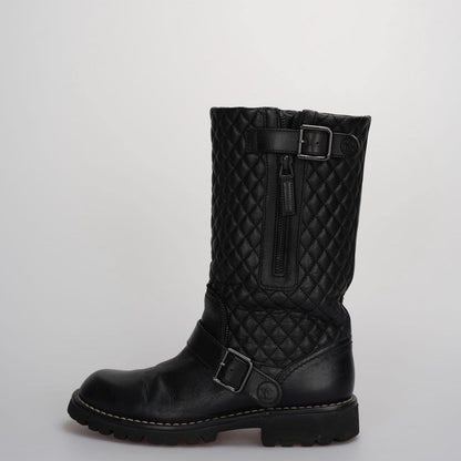 Chanel Quilted Motorcycle Boots Black