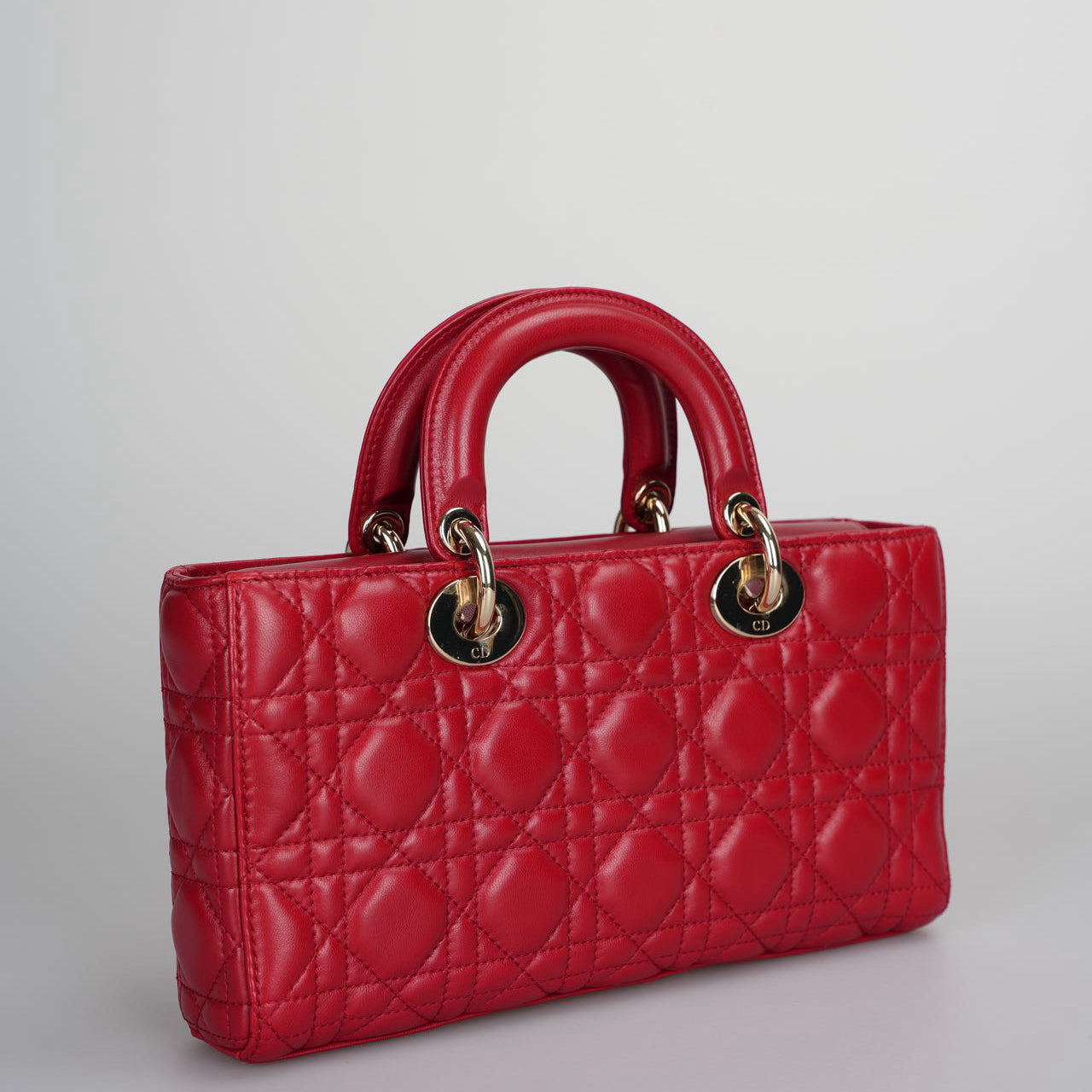 Dior Red Medium Lambskin Cannage Lady D-Joy Bag