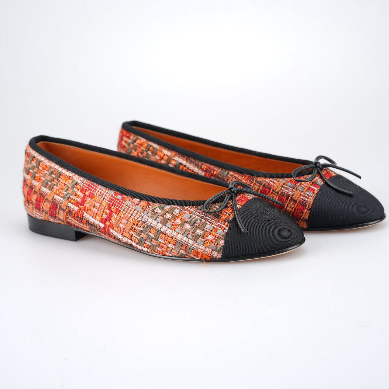 Chanel Ballet Flats Multicolor Fabric and Leather CC 38